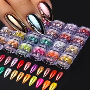 24개 고광택 다이아몬드 병 매직 미러 파우더 메탈  형광 네일 다기능 멀티 이펙트 쏙 오프