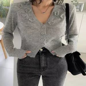 [다바걸]코냑입체플라워가디건