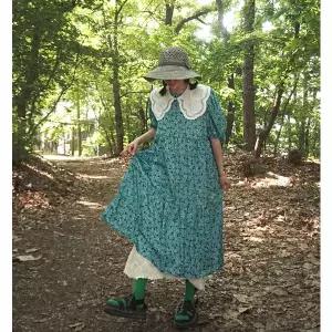 [앞머리]상큼한 플로럴 패턴 퍼프소매 롱 원피스n0517