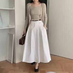 [코코블랑] 제니스 플레어 밴딩 롱 스커트(벨트set)