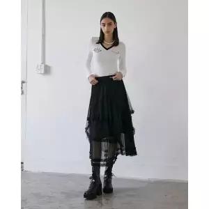 [롯데백화점]에고이스트 도트 레이스 주름 밴딩 롱 스커트(ER3WS865)