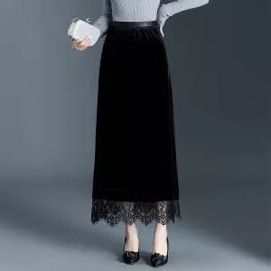 스커트 여성 블랙 롱 가을 레이스 벨벳 하이웨스트 일자 슬림핏 랩 A라인 H라인 원픽3