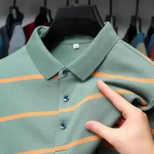 아이언하트 가을 캐주얼 남친 남성용 긴팔티 카라넥티 중년 폴라셔츠 실켓면 스트라이프 루즈핏 칼라 KKE3