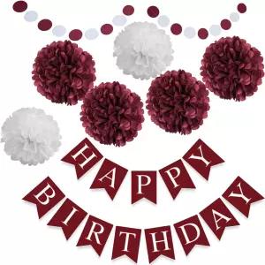 8pcs 버건디 마룬 화이트 생일 걸이 파티 스트리머 페이퍼 갈랜드 티슈 플라워 폼 브라이덜 샤워 웨딩 총각