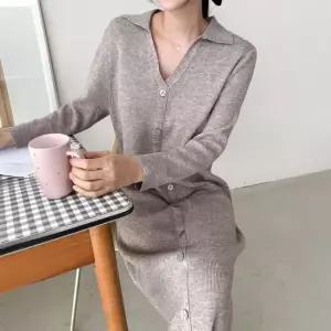 니트 롱 카라 빅사이즈 원피스 버튼원피스