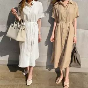 롱원피스 피서 여행 여름 시원한 린넨 반팔 롱 셔츠 원피스