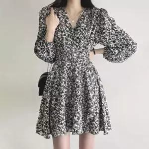저렴한캐쥬얼원피스 소개팅 모임 원피스 코디 플라워 패턴 랩 플레어 핏