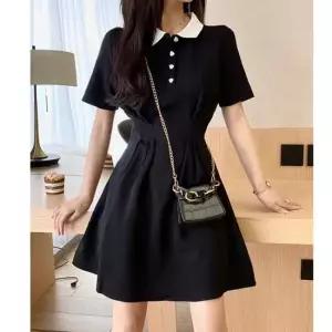 러블리 여성 카라 배색 하트단추 반팔 미니 원피스 쉬폰원피스