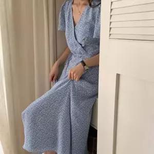 여자원피스 여름 쉬폰 패턴 내추럴 랩원피스