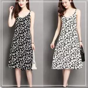 여성 플라워 꽃무늬 롱 나시 원피스 민소매 끈나시 원피스