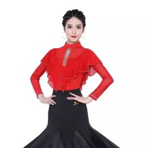 탱고 라틴 사교댄스 상의 라인 스커트 긴팔 알레마나댄스복