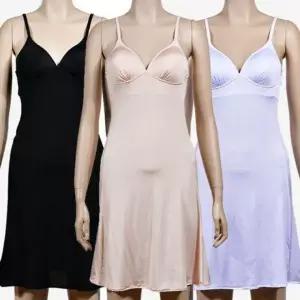 쿨인견 무지 캡일체형 끈조절 롱 원피스 슬립