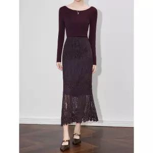 손오공 여자 치마 미디 레이스 쉐니어 절개 퀄리티 데일리룩 플리츠 펀칭 KUK1