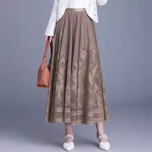 손오공 치마 망사 여성용 데일리룩 A라인 양면 레이스 플리츠 KUK1