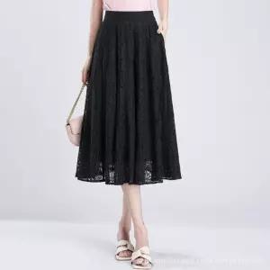 포뇨 스커트 검정 여자 여름 슬림핏 레이스 펀칭 밴딩 A라인 OPH1