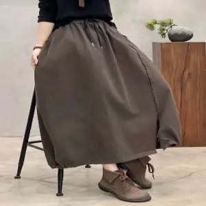 치마 여사친 가을 미디엄 롱스커트 슬림핏 솔리드 트임 꽃봉오리 A라인 허리밴딩 원픽3