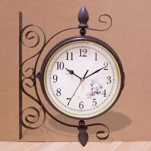 기둥고정 튼튼 양면 복고풍 철제 벽시계 주택 결혼선물 장식용