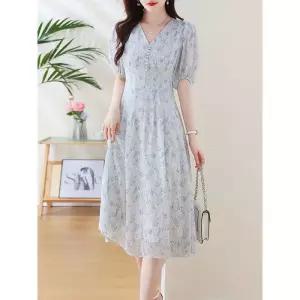 스파이더맨 원피스 여름 여자 롱스커트 쉬폰 해변 바캉스 브이넥 OPH1