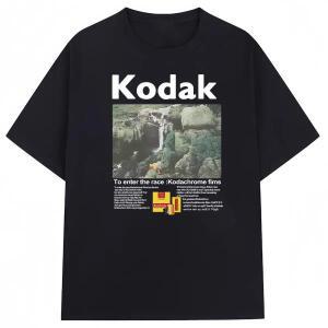 코닥 썸머 브랜드 드리프트 풍경 프린트 100% 코튼 솔리드 컬러 다용도 남성 티셔츠 데일리 스트리트 캐주