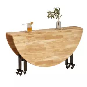 원형 테이블 접이식 원목 고무나무 폴딩 식탁 거실 가정용 원목가구