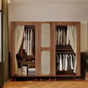 라탄 우드 옷장 인테리어 홈 엔틱 키큰장 원목 수납장 행거 드레스룸 원룸