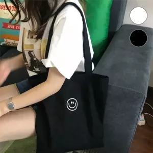 스마일 에코백 심플 패션 캔버스 패브릭 숄더백 가방 토트백 여성 데일리백 사각 노트북