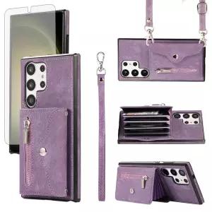 Asuwish 삼성 갤럭시 S26 울트라 5G 2026용 폰 케이스 지갑 커버 손목 크로스바디 스트랩 랜야드 신용 카드