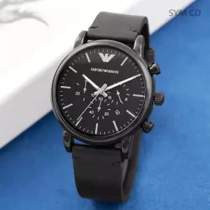 알마니 AR1918 스포츠 라운드 데일리 올블랙 크로노그래피 남자 가죽 시계 d