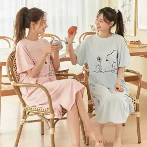 안파  잠옷 파자마 홈웨어 반팔 수면 여름 선물 반팔 원피스 꽃을줄게 스누피