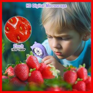 포켓 현미경 어린이 사진 및 비디오 기능이있는 500X 과학 장난감 미니 휴대용 야외 교육