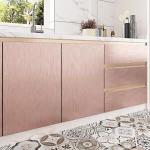 WALLDERFUL 대형 로즈 골드 냉장고 브러 메탈릭 금속 종이 벽지 캐비닛 주방 질감 핑크 페이퍼 조리대용 워터푸프 스테인리스 욕실용 있는 백스플래시 스틸