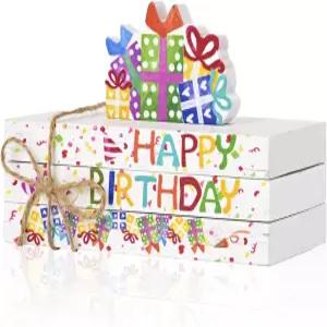 스마일 해피 버스데이 나무 간판 블록 미니 인조 책 번들 다채로운 레이어 트레이 중앙 조각 홈 오피스