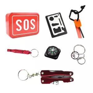 SOS 서바이벌 레드 키트+은박 담요 생존도구SOS 낚시 등산 비상용품 캠핑 배낭 가방 화이어스타터 다용도틀