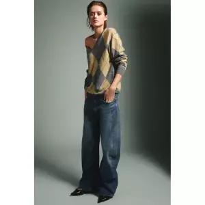 ZARA 100% 울 다이아몬드 스웨터 - 그레이 블루 {QHJ}