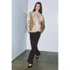 ZARA 아가일 니트 스웨터 - 베이지 {QHJ}