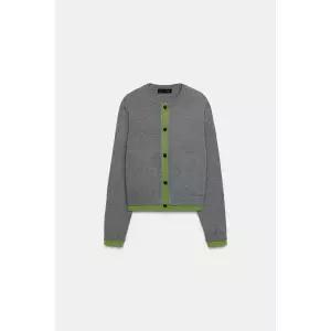 ZARA 콤비네이션 니트 재킷 - 라이트 그레이 {QHJ}