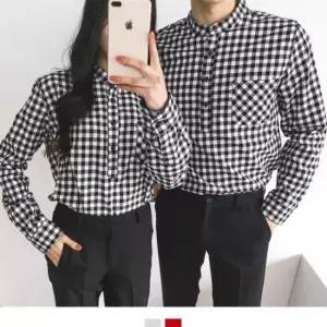 [의류] 커플시밀러룩 헨리넥 체크 셔츠