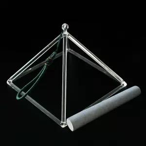 WENSING 크리스탈 명상 피라미드 8인치 노래 그릇 악기 기하학 삼각대 요가 관악 차임 타악기