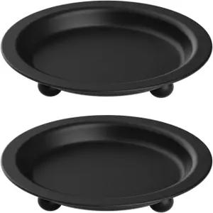 비유틱 블랙 캔들 스틱 홀더 장식 4.13인치 원형 트레이 2종 세트 기둥 볼 캔들을 위한 철판 스탠드 가정용