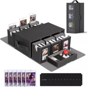 MTG용 UAONO 커맨더 데크 박스 주사위 트레이가 있는 6데크 모듈러 카드 케이스 600개 이상의 이중 소매