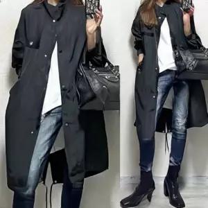 F085811 간절기 홑겹 롱 바람막이 점퍼 야상 아우터