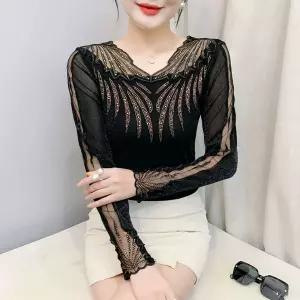 라인댄스복 화려한 라틴 댄스 사교 스포츠 스윙 시스루 상의 모던 의상 비