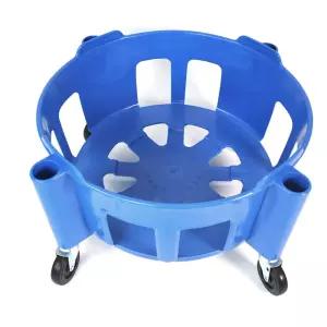 파란 프라스틱 만능통 우레탄바퀴 청소들통카트 운반구 100L 청통구르마 음식점 이동