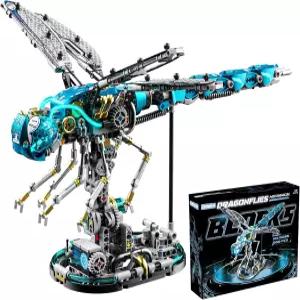 기계식 잠자리 빌딩 세트 스 블루 액센트가 있는 다관절 무브먼트 진열대가 곤충 블록 장난감 13세 이상의