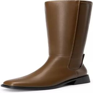 드림 페어 여성용 무릎 하이 부츠 스퀘어 토 로우 블록 힐 캐주얼 편안한 라이딩 롱 부츠와 사이드 지퍼