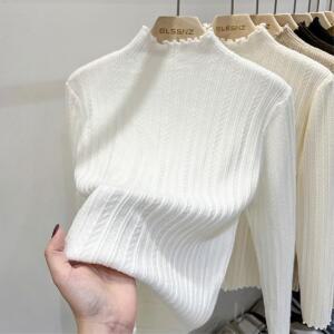 프릴 반목 니트쫄티 여성스러운 자켓이너 반폴라티셔츠