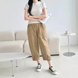 키키얀 워싱면 더블포켓 밑단주름 8부바지 SD-250718