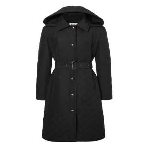 닥스 여성 24FW [클리어런스][퀼팅] 블랙 탈착 후드 핏 앤 플레어 롱 퀼팅 점퍼 DLJU4DE97BK