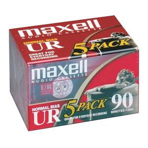Maxell UR 90 노멀 바이어스 블랭크 오디오 녹음 카세트 테이프, 저소음, 90분 시간, 5팩