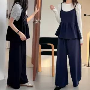 레이어드 뷔스티에 와이드 팬츠 세트 프릴 투피스 끈 나시+밴딩 바지 a02